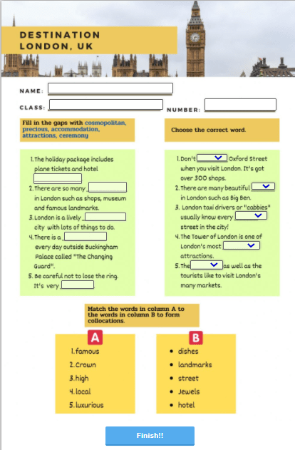 8.7 Destination London worksheet by 5915103001210