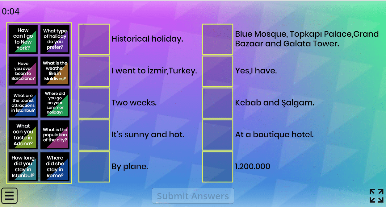 8.7 Tourism-Answer the questions (8.Sınıf İngilizce Tourism)