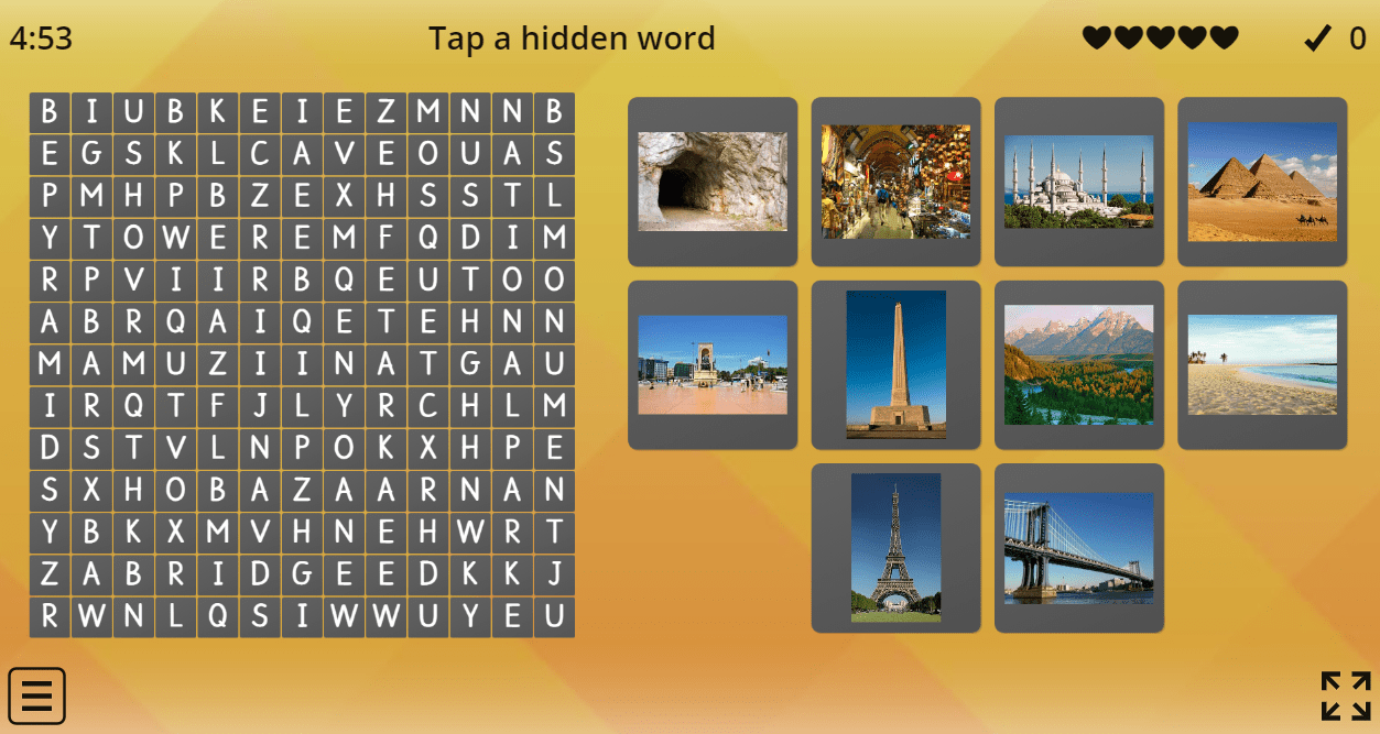 8.7 Tourist Attractions (Wordsearch) (8.Sınıf İngilizce Tourism)