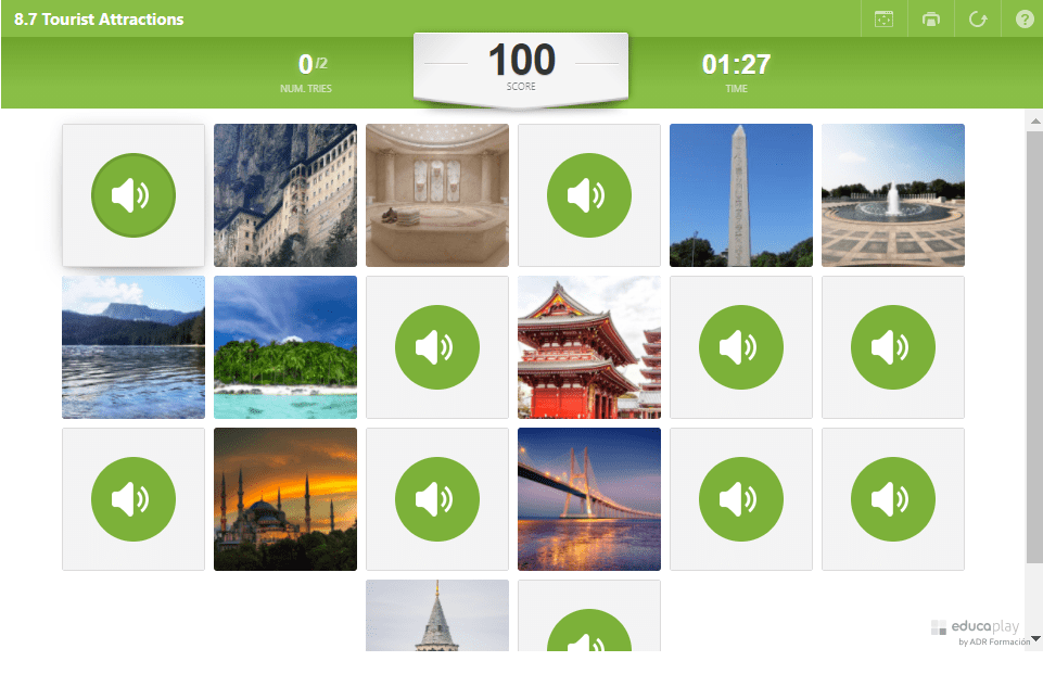8.7 Tourist attractions (Memory game with audio) (8.Sınıf İngilizce Tourism)