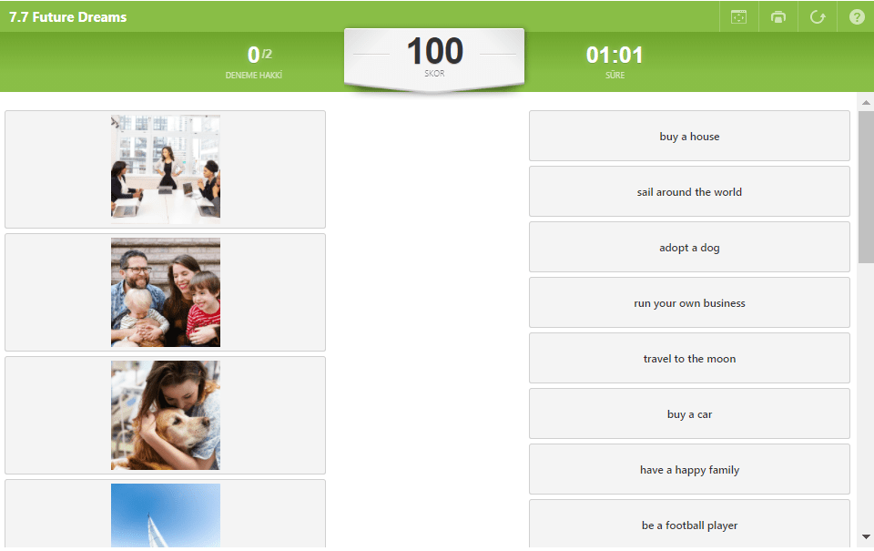 7.7 Future Dreams Vocabulary Game (7.Sınıf İngilizce Dreams)
