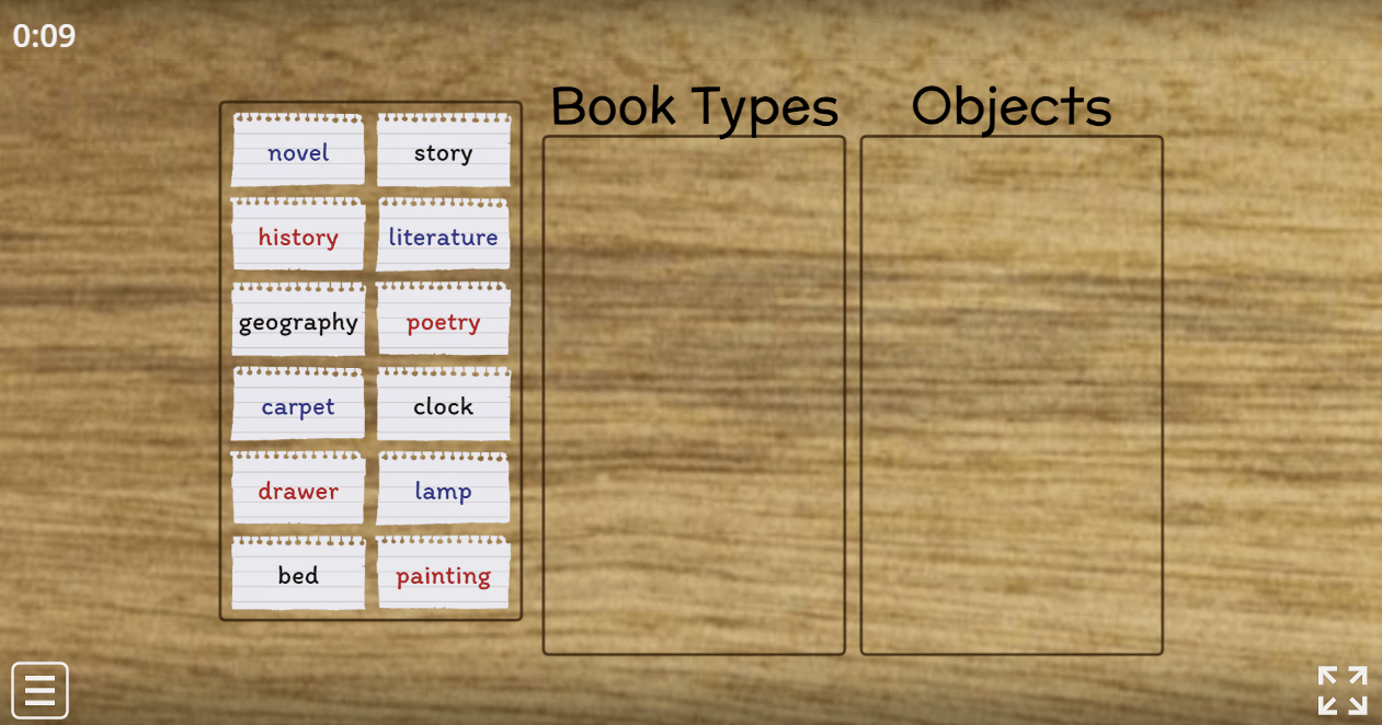 6.8 Bookworms (Categorize the words) (6.Sınıf İngilizce Oyun)