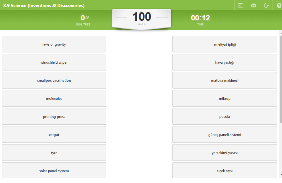 8.9 Science Vocabulary Game (8.Sınıf İngilizce Science)