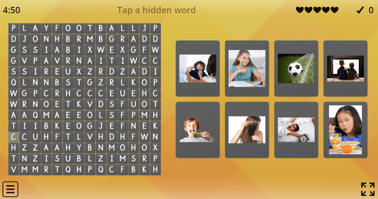 5.4 Daily Routines (Wordsearch) (5.Sınıf İngilizce Oyun)