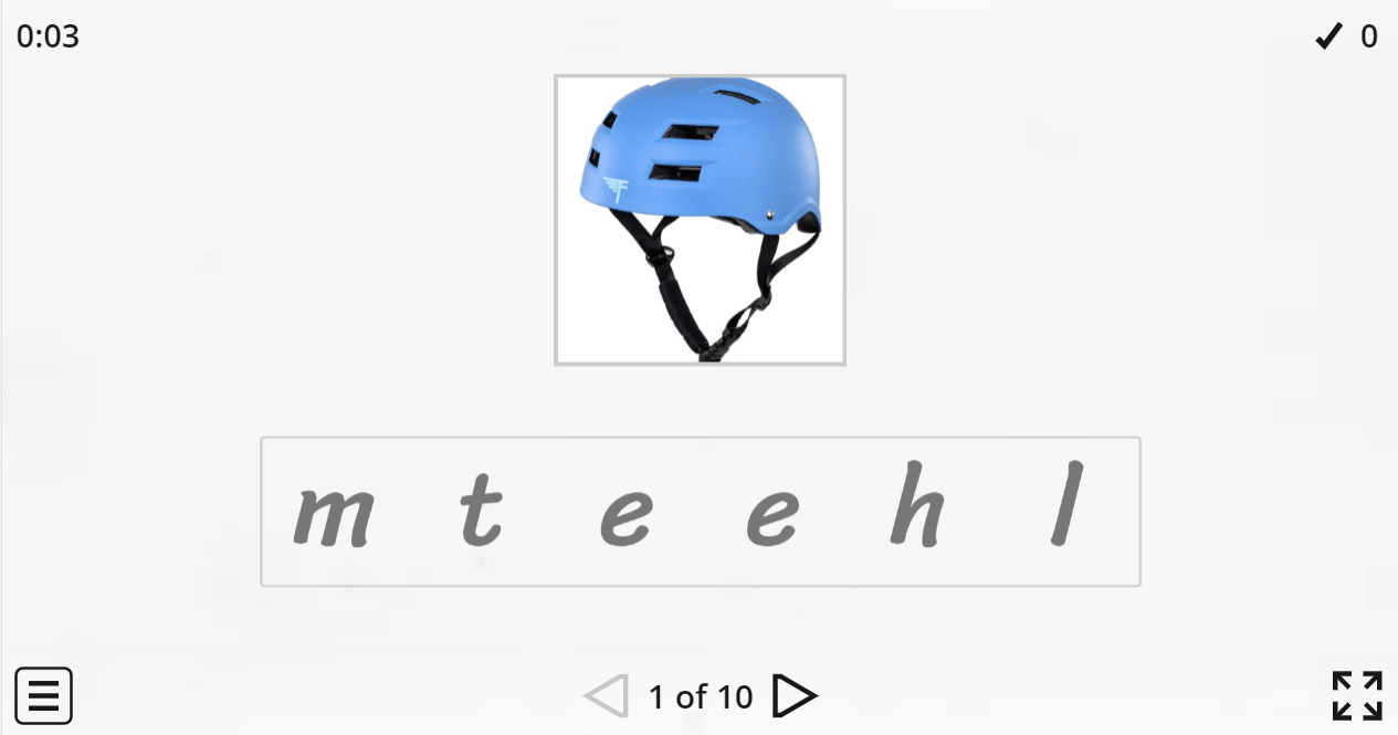 7.2 Sports Equipment (Anagram Game) (7th Grade Games)