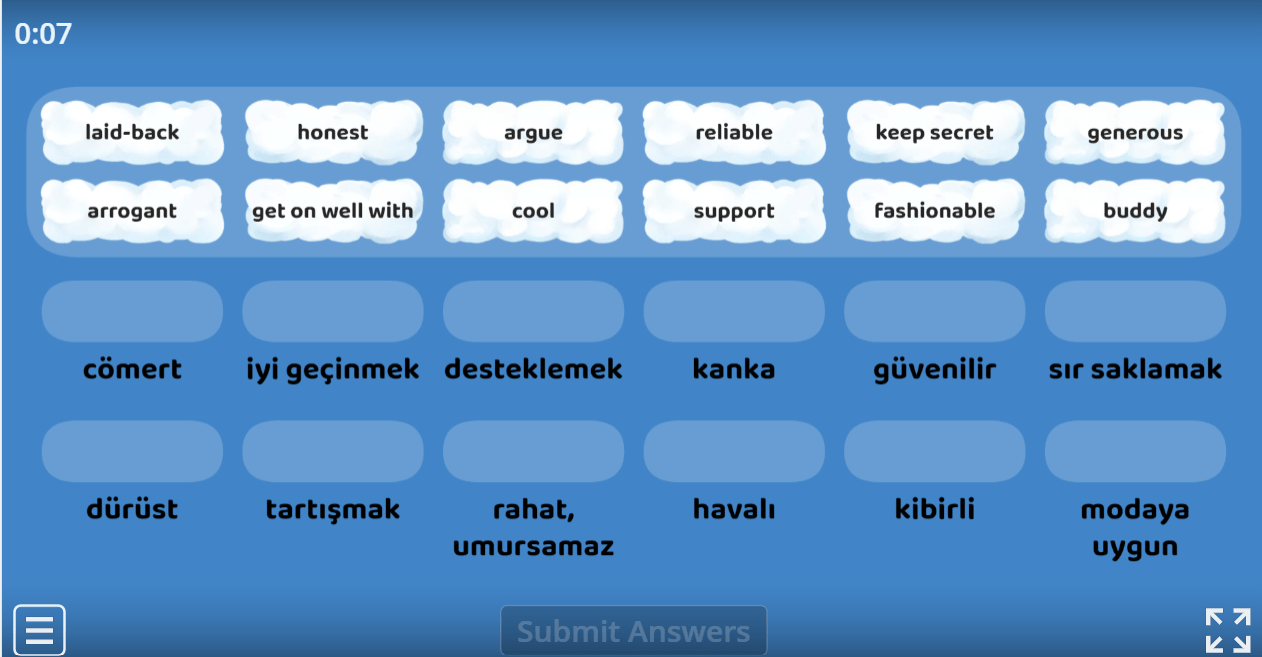 8.1 Friendship (Vocabulary Matching) (8. Sınıf İngilizce Oyunlar)