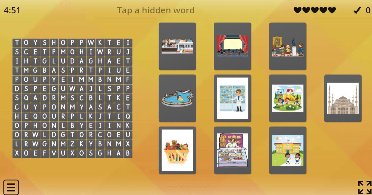 5.2 My Town (Wordsearch Puzzle) (5th Grade English Educative Games)