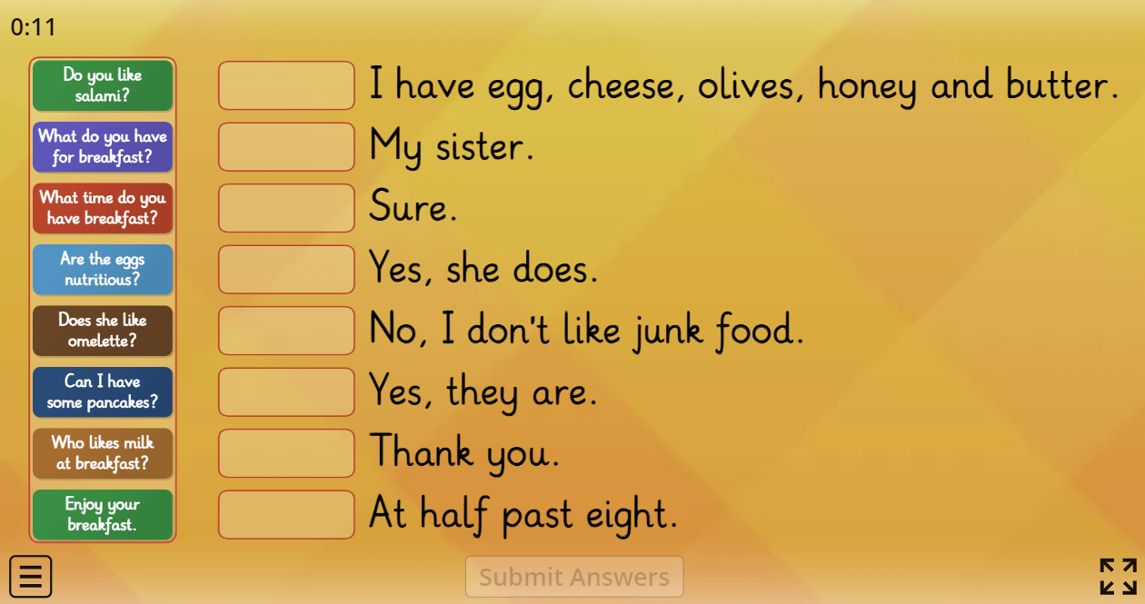 6.2 Yummy Breakfast (Qustions & Answers - 6. Sınıf İngilizce Oyunlar)